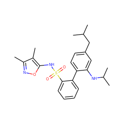 Cc1noc(NS(=O)(=O)c2ccccc2-c2ccc(CC(C)C)cc2NC(C)C)c1C ZINC000013782440