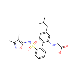 Cc1noc(NS(=O)(=O)c2ccccc2-c2ccc(CC(C)C)cc2NCC(=O)O)c1C ZINC000013782442