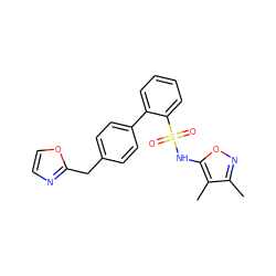 Cc1noc(NS(=O)(=O)c2ccccc2-c2ccc(Cc3ncco3)cc2)c1C ZINC000013809630