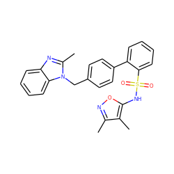 Cc1noc(NS(=O)(=O)c2ccccc2-c2ccc(Cn3c(C)nc4ccccc43)cc2)c1C ZINC000084710536