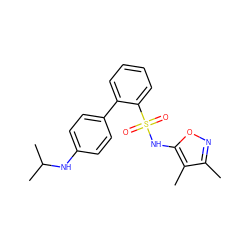 Cc1noc(NS(=O)(=O)c2ccccc2-c2ccc(NC(C)C)cc2)c1C ZINC000013782424