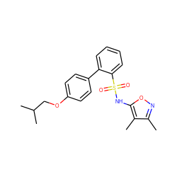 Cc1noc(NS(=O)(=O)c2ccccc2-c2ccc(OCC(C)C)cc2)c1C ZINC000013782422