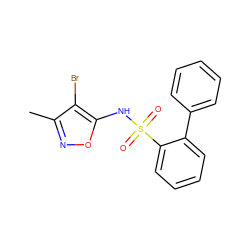 Cc1noc(NS(=O)(=O)c2ccccc2-c2ccccc2)c1Br ZINC000001540808