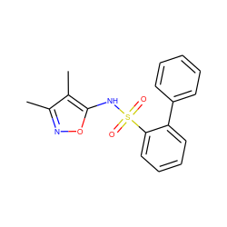 Cc1noc(NS(=O)(=O)c2ccccc2-c2ccccc2)c1C ZINC000000005864