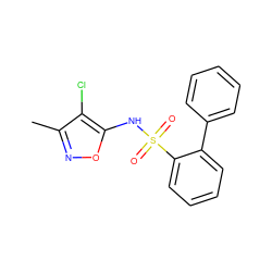 Cc1noc(NS(=O)(=O)c2ccccc2-c2ccccc2)c1Cl ZINC000000019461