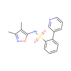 Cc1noc(NS(=O)(=O)c2ccccc2-c2cccnc2)c1C ZINC000000024075