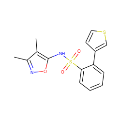 Cc1noc(NS(=O)(=O)c2ccccc2-c2ccsc2)c1C ZINC000000024072