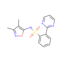 Cc1noc(NS(=O)(=O)c2ccccc2-c2ncccn2)c1C ZINC000000024074