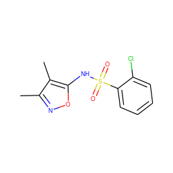 Cc1noc(NS(=O)(=O)c2ccccc2Cl)c1C ZINC000026404614