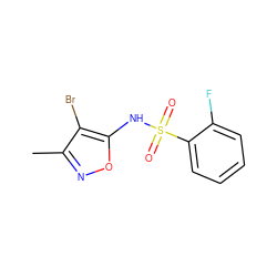 Cc1noc(NS(=O)(=O)c2ccccc2F)c1Br ZINC000026471609