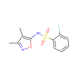 Cc1noc(NS(=O)(=O)c2ccccc2F)c1C ZINC000013782405