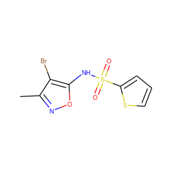 Cc1noc(NS(=O)(=O)c2cccs2)c1Br ZINC000026641864