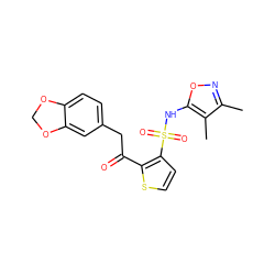 Cc1noc(NS(=O)(=O)c2ccsc2C(=O)Cc2ccc3c(c2)OCO3)c1C ZINC000013815760