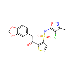 Cc1noc(NS(=O)(=O)c2ccsc2C(=O)Cc2ccc3c(c2)OCO3)c1Cl ZINC000000601928