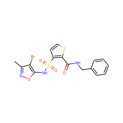 Cc1noc(NS(=O)(=O)c2ccsc2C(=O)NCc2ccccc2)c1Br ZINC000013815558