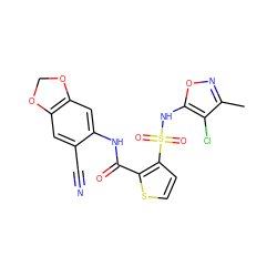 Cc1noc(NS(=O)(=O)c2ccsc2C(=O)Nc2cc3c(cc2C#N)OCO3)c1Cl ZINC000001544684