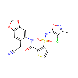 Cc1noc(NS(=O)(=O)c2ccsc2C(=O)Nc2cc3c(cc2CC#N)OCO3)c1Cl ZINC000013815820