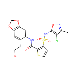 Cc1noc(NS(=O)(=O)c2ccsc2C(=O)Nc2cc3c(cc2CCO)OCO3)c1Cl ZINC000013815803