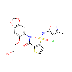 Cc1noc(NS(=O)(=O)c2ccsc2C(=O)Nc2cc3c(cc2OCCO)OCO3)c1Cl ZINC000013815826