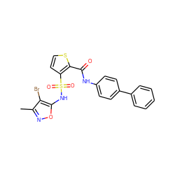 Cc1noc(NS(=O)(=O)c2ccsc2C(=O)Nc2ccc(-c3ccccc3)cc2)c1Br ZINC000029406664