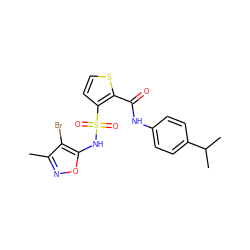 Cc1noc(NS(=O)(=O)c2ccsc2C(=O)Nc2ccc(C(C)C)cc2)c1Br ZINC000013815577