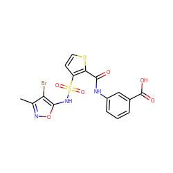 Cc1noc(NS(=O)(=O)c2ccsc2C(=O)Nc2cccc(C(=O)O)c2)c1Br ZINC000013815610