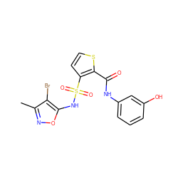 Cc1noc(NS(=O)(=O)c2ccsc2C(=O)Nc2cccc(O)c2)c1Br ZINC000013815636