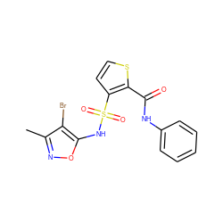 Cc1noc(NS(=O)(=O)c2ccsc2C(=O)Nc2ccccc2)c1Br ZINC000001540810