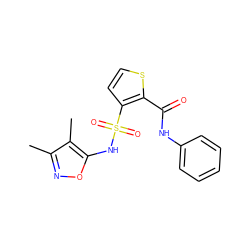 Cc1noc(NS(=O)(=O)c2ccsc2C(=O)Nc2ccccc2)c1C ZINC000026178880