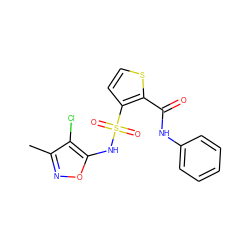 Cc1noc(NS(=O)(=O)c2ccsc2C(=O)Nc2ccccc2)c1Cl ZINC000013815566