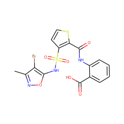 Cc1noc(NS(=O)(=O)c2ccsc2C(=O)Nc2ccccc2C(=O)O)c1Br ZINC000013815614