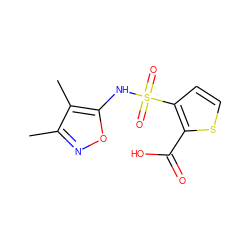 Cc1noc(NS(=O)(=O)c2ccsc2C(=O)O)c1C ZINC000013815545