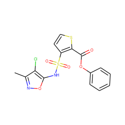 Cc1noc(NS(=O)(=O)c2ccsc2C(=O)Oc2ccccc2)c1Cl ZINC000026184913