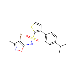 Cc1noc(NS(=O)(=O)c2sccc2-c2ccc(C(C)C)cc2)c1Br ZINC000026578911