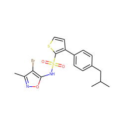 Cc1noc(NS(=O)(=O)c2sccc2-c2ccc(CC(C)C)cc2)c1Br ZINC000026578970