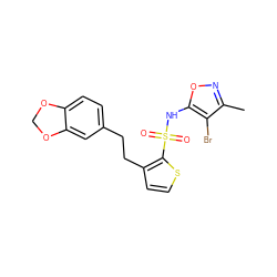 Cc1noc(NS(=O)(=O)c2sccc2CCc2ccc3c(c2)OCO3)c1Br ZINC000028088049