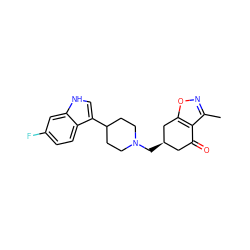 Cc1noc2c1C(=O)C[C@@H](CN1CCC(c3c[nH]c4cc(F)ccc34)CC1)C2 ZINC000169322307