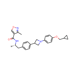 Cc1nocc1C(=O)N[C@@H](C)Cc1ccc(C2CN(c3ccc(OCC4CC4)cc3)C2)cc1 ZINC000149640547