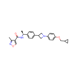 Cc1nocc1C(=O)N[C@@H](C)c1ccc(C2CN(c3ccc(OCC4CC4)cc3)C2)cc1 ZINC000149934764