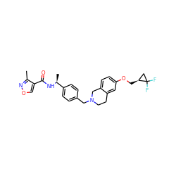 Cc1nocc1C(=O)N[C@@H](C)c1ccc(CN2CCc3cc(OC[C@H]4CC4(F)F)ccc3C2)cc1 ZINC001772614709