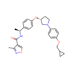 Cc1nocc1C(=O)N[C@@H](C)c1ccc(O[C@@H]2CCN(c3ccc(OCC4CC4)cc3)C2)cc1 ZINC001772620820