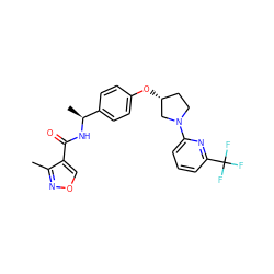 Cc1nocc1C(=O)N[C@@H](C)c1ccc(O[C@@H]2CCN(c3cccc(C(F)(F)F)n3)C2)cc1 ZINC000169709478