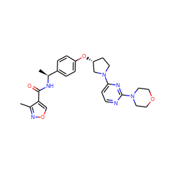 Cc1nocc1C(=O)N[C@@H](C)c1ccc(O[C@@H]2CCN(c3ccnc(N4CCOCC4)n3)C2)cc1 ZINC000261088257