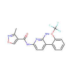 Cc1nocc1C(=O)Nc1ccc(-c2ccccc2OC(F)(F)F)c(N)n1 ZINC000043201100