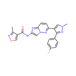 Cc1nocc1C(=O)Nc1cn2nc(-c3cn(C)nc3-c3ccc(F)cc3)ccc2n1 ZINC001772615044