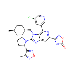 Cc1nonc1[C@@H]1CCCN1c1nc2cc(-c3noc(=O)[nH]3)nc(-c3cncc(Cl)c3)c2n1C[C@H]1CC[C@H](C)CC1 ZINC000261166860