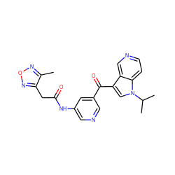 Cc1nonc1CC(=O)Nc1cncc(C(=O)c2cn(C(C)C)c3ccncc23)c1 ZINC001772651372