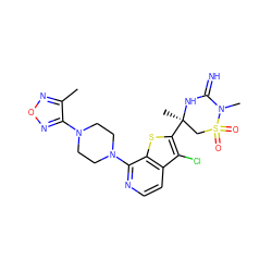 Cc1nonc1N1CCN(c2nccc3c(Cl)c([C@]4(C)CS(=O)(=O)N(C)C(=N)N4)sc23)CC1 ZINC001772655820