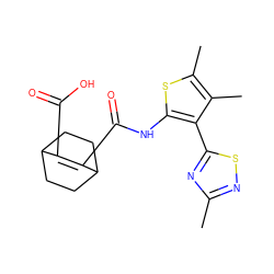 Cc1nsc(-c2c(NC(=O)C3=C(C(=O)O)C4CCC3CC4)sc(C)c2C)n1 ZINC000147051974