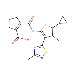 Cc1nsc(-c2c(NC(=O)C3=C(C(=O)O)CCC3)sc(C3CC3)c2C)n1 ZINC000146998839